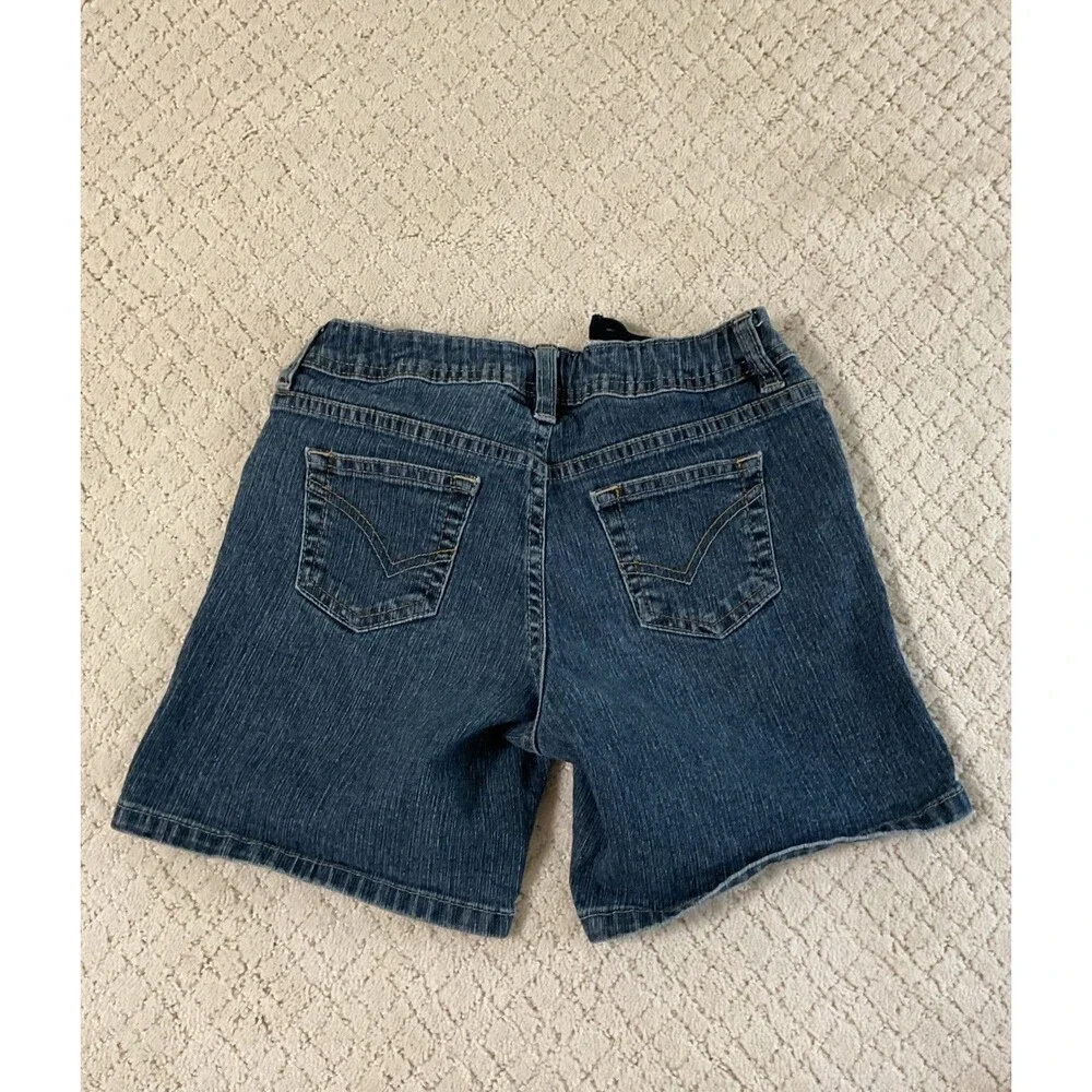 FADED GLORY Girl's Med Wash Adj Waist Reg Fit Bermuda Stretch Jean Shorts sz 12 - Picture 7 of 8